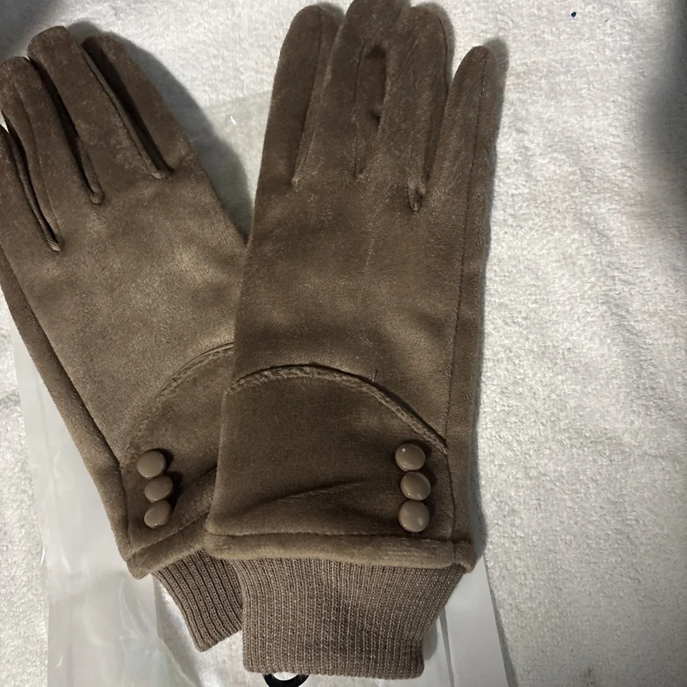 Women's Microsuede Gloves New Dark Khaki Very Soft And Warm New Sz L